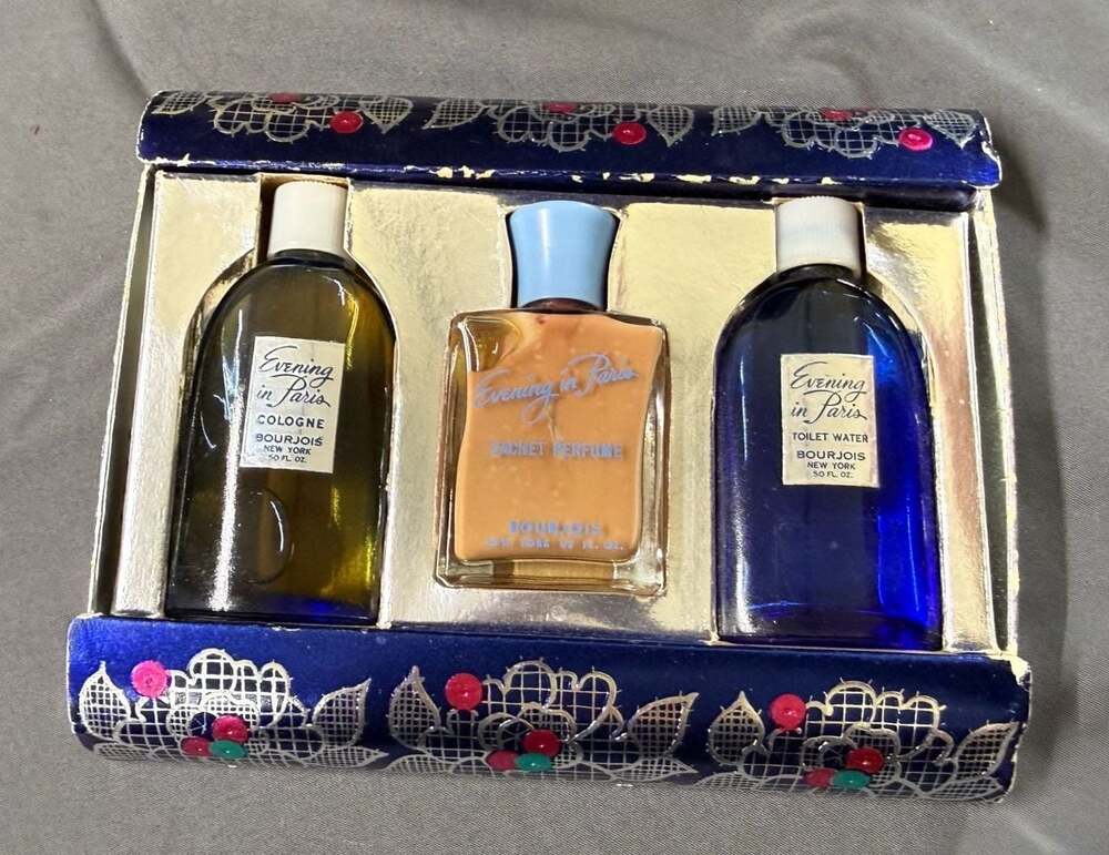 Vintage Bourjois Evening in Paris 3-Piece Gift Set - one empty